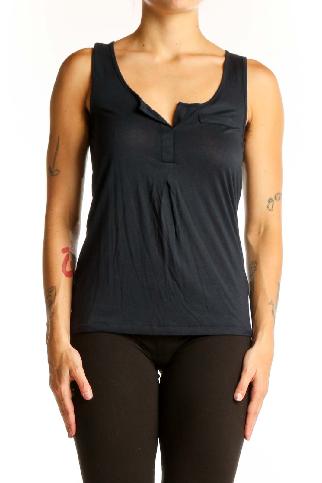 Black Cotton Sleeveless Top Front