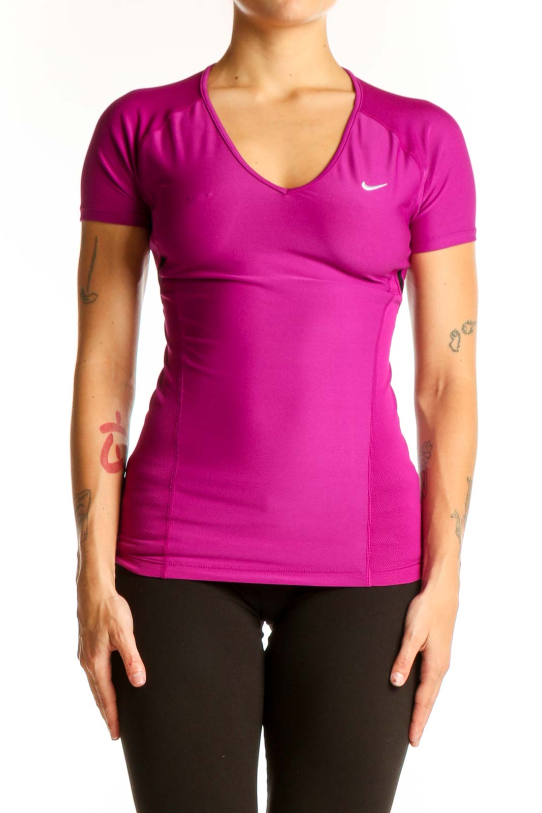 Magenta V-Neck Performance Top Front