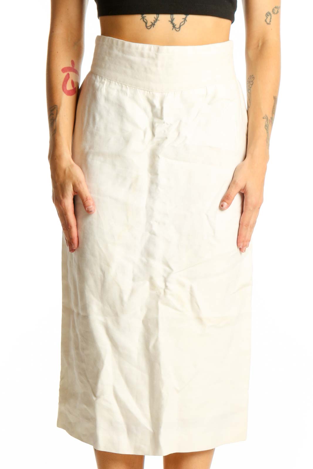 White Cotton Midi Skirt Front