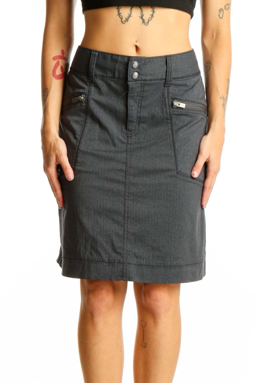 Gray Sporty A-line Skirt Front