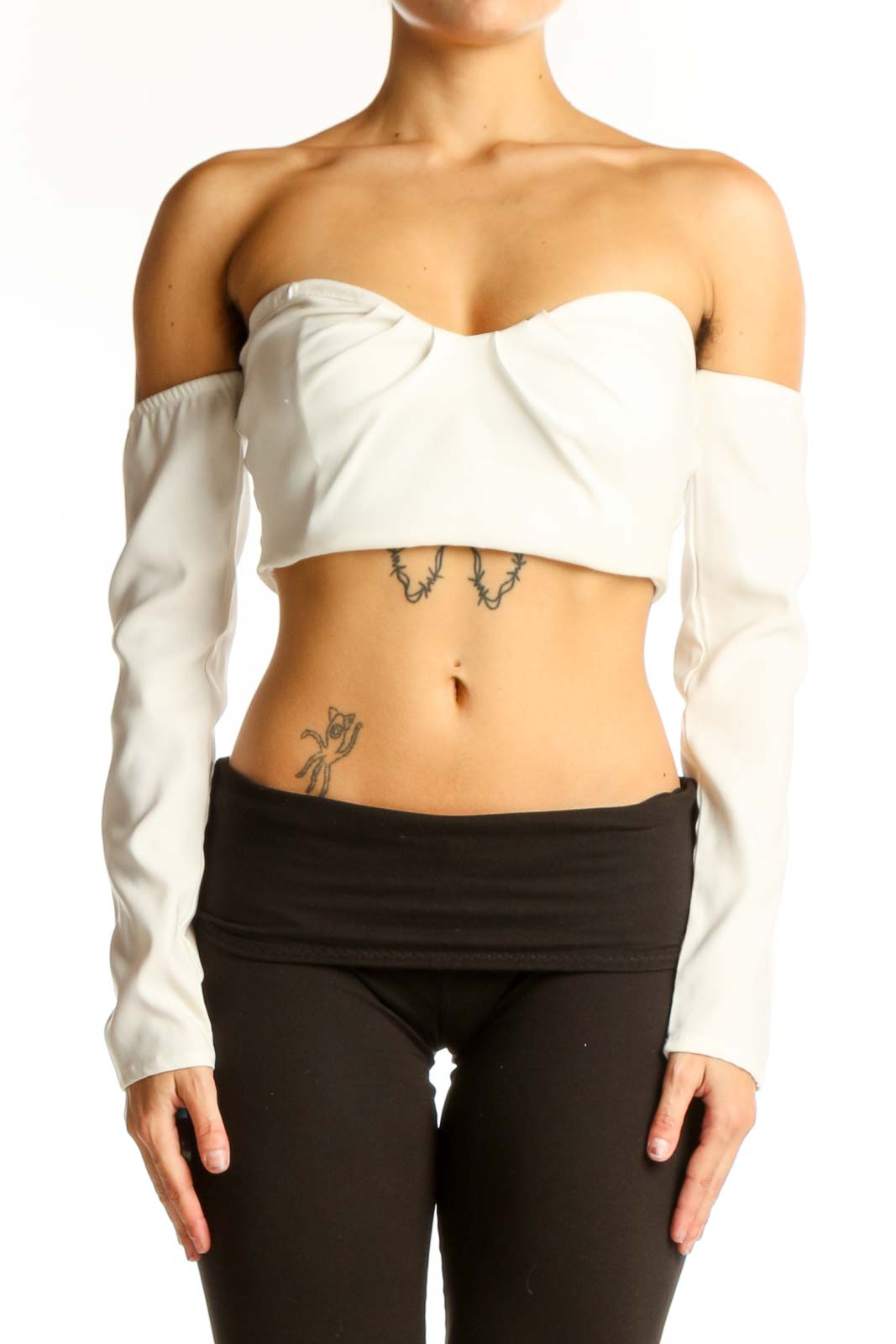 White Off-Shoulder Crop Top Front