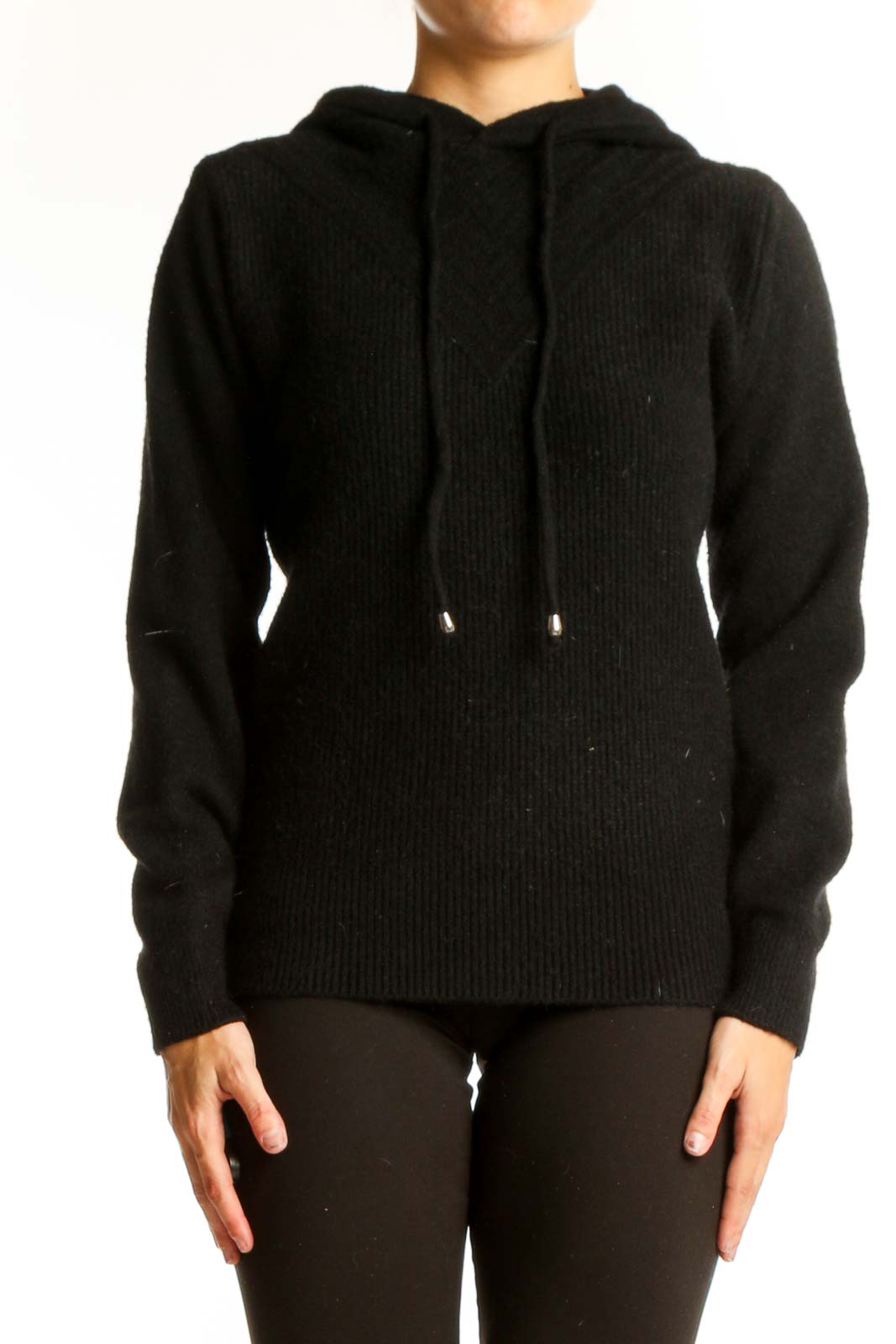 Black Cashmere Hooded Sweater Front