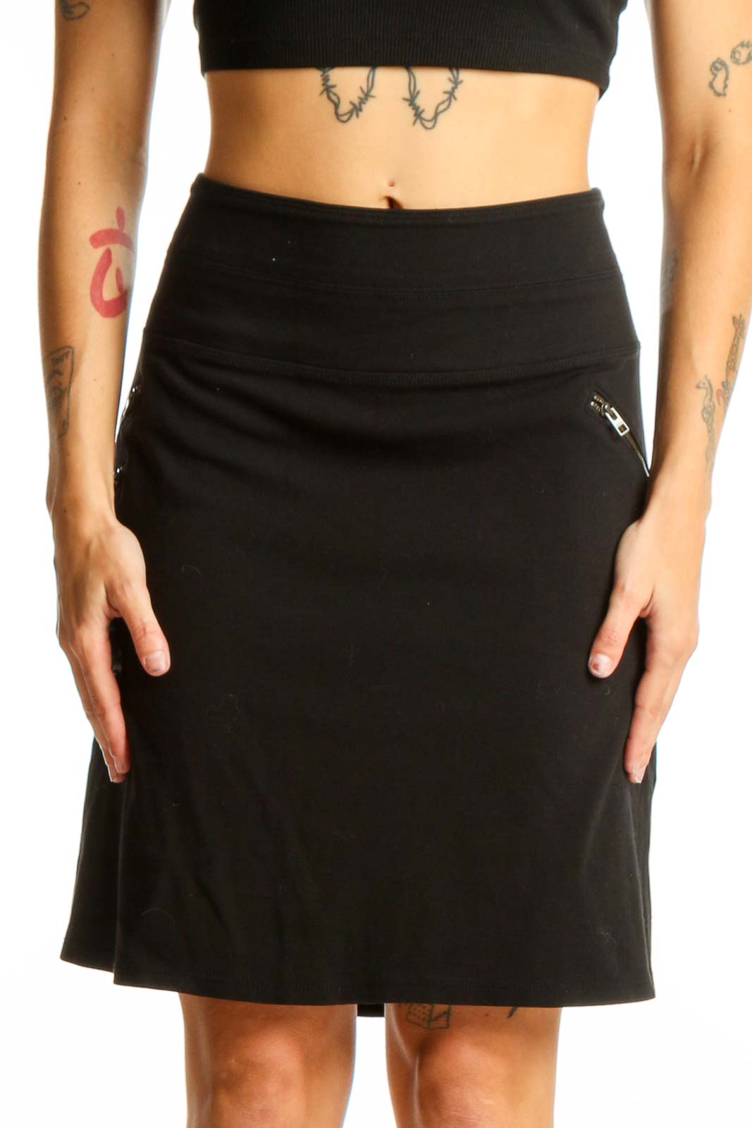 Black A-line Skirt with Zipper Detail Front