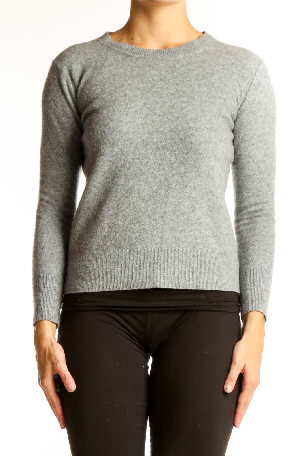 Gray Cashmere Crewneck Sweater Front
