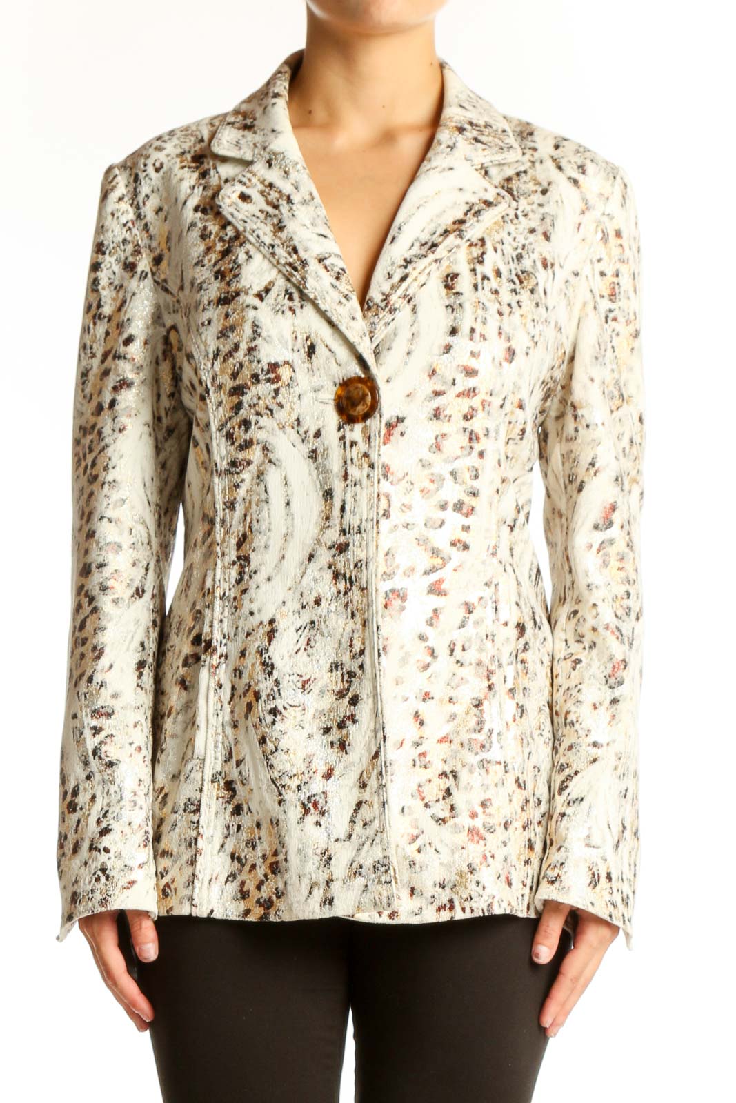 Cream Animal Print Blazer Front