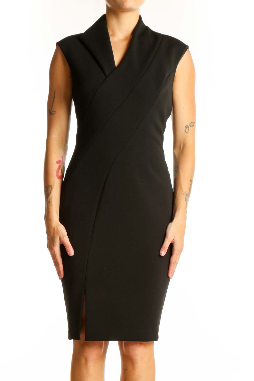 Black Sleeveless Wrap Dress Front