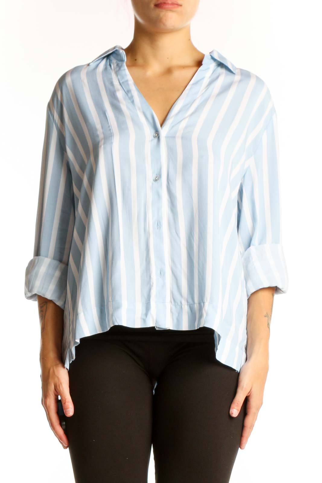 Light Blue Striped Button-Down Shirt Front