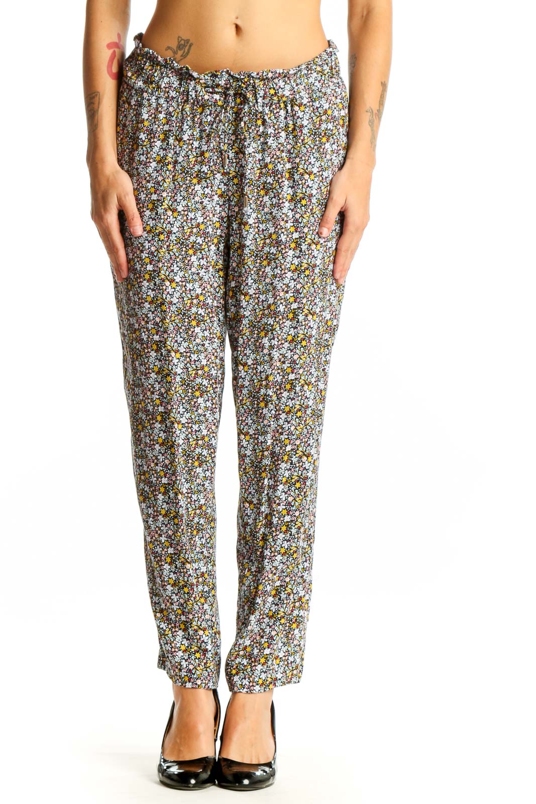 Floral Viscose Drawstring Pants Front