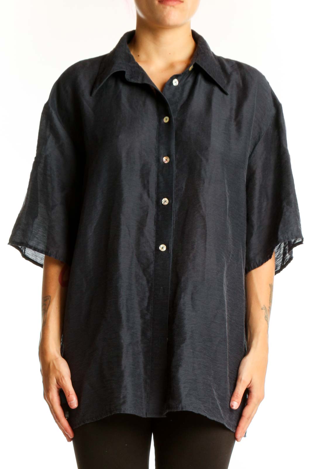 Black Oversized Button-Down Shirt Front