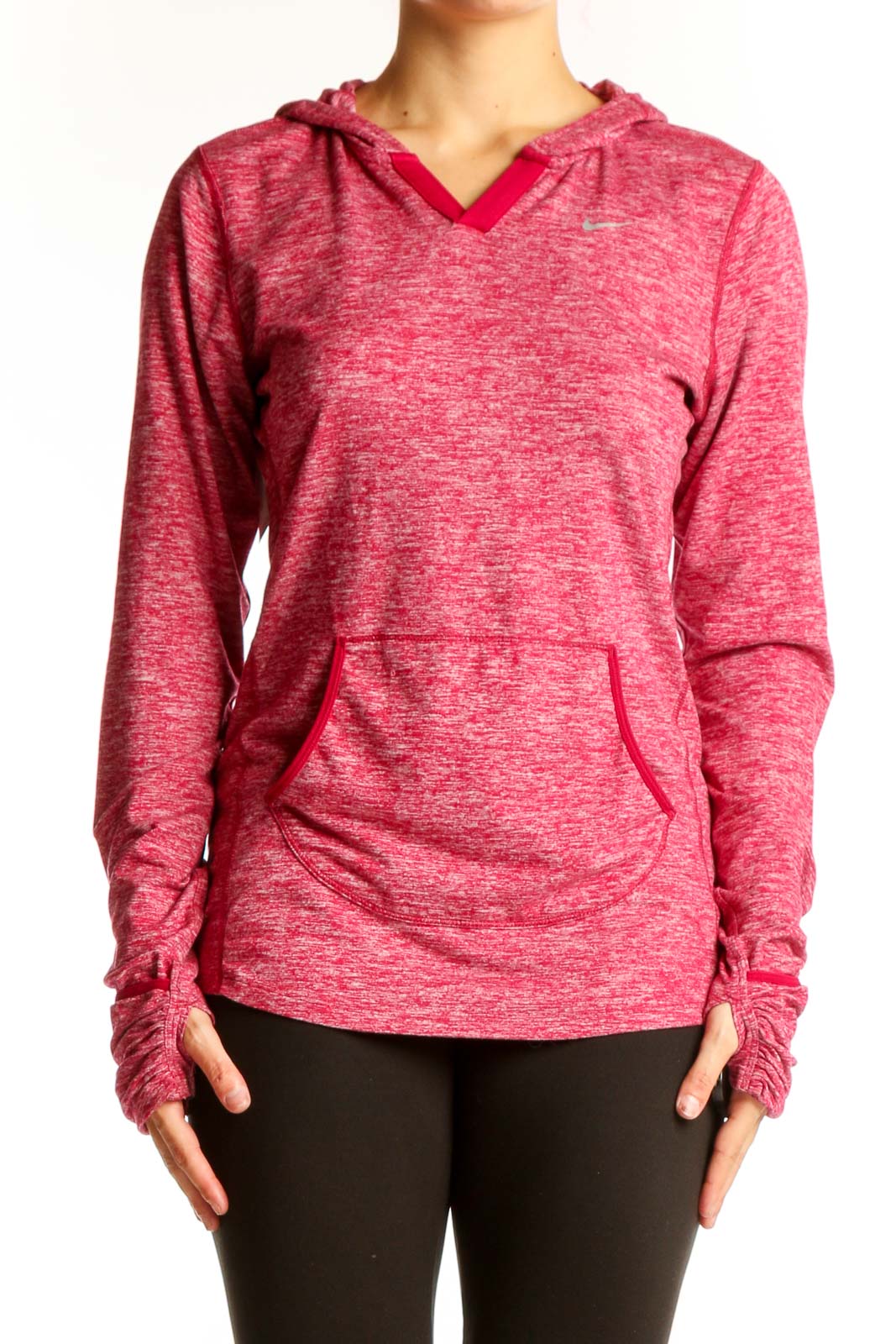 Pink Heathered Performance Hoodie Front