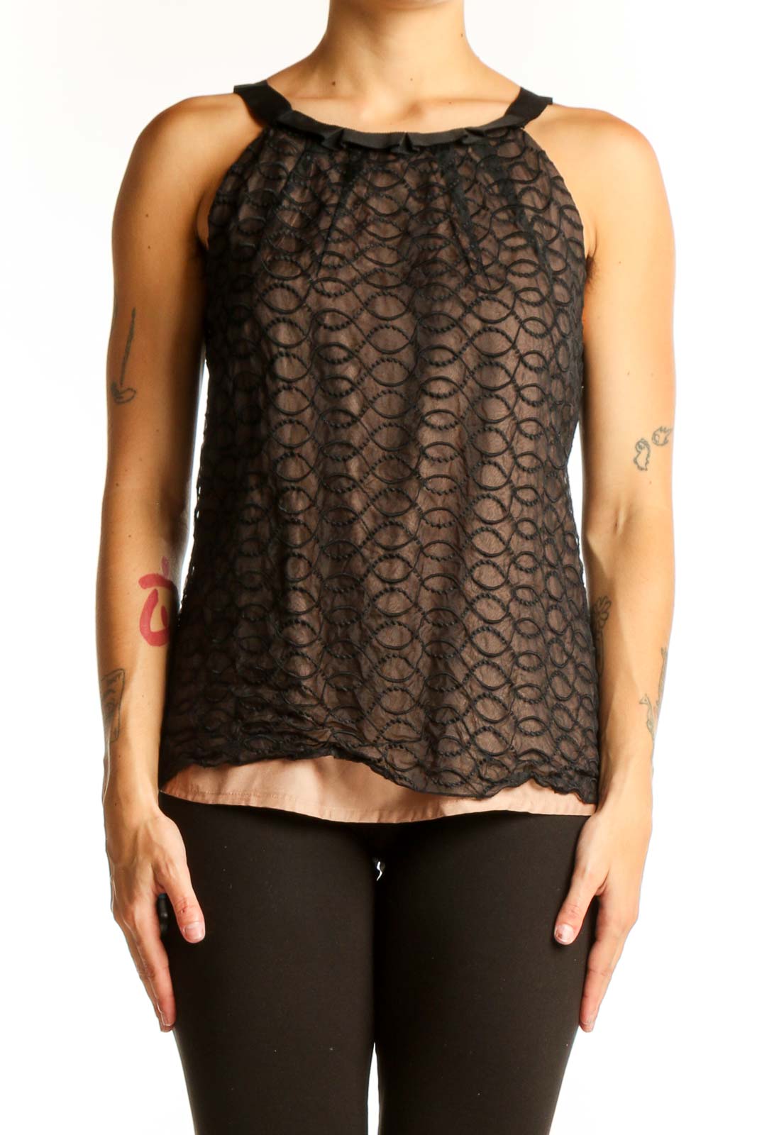 Black Lace Overlay Sleeveless Top Front