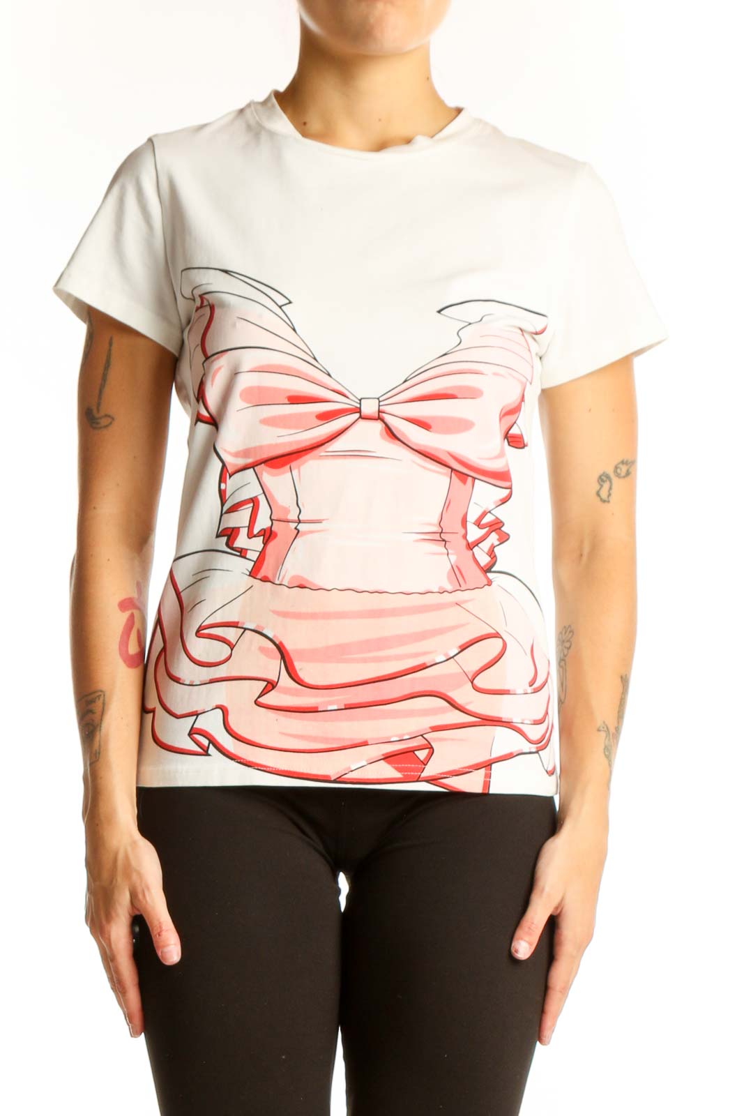 White Cotton Graphic T-Shirt Front