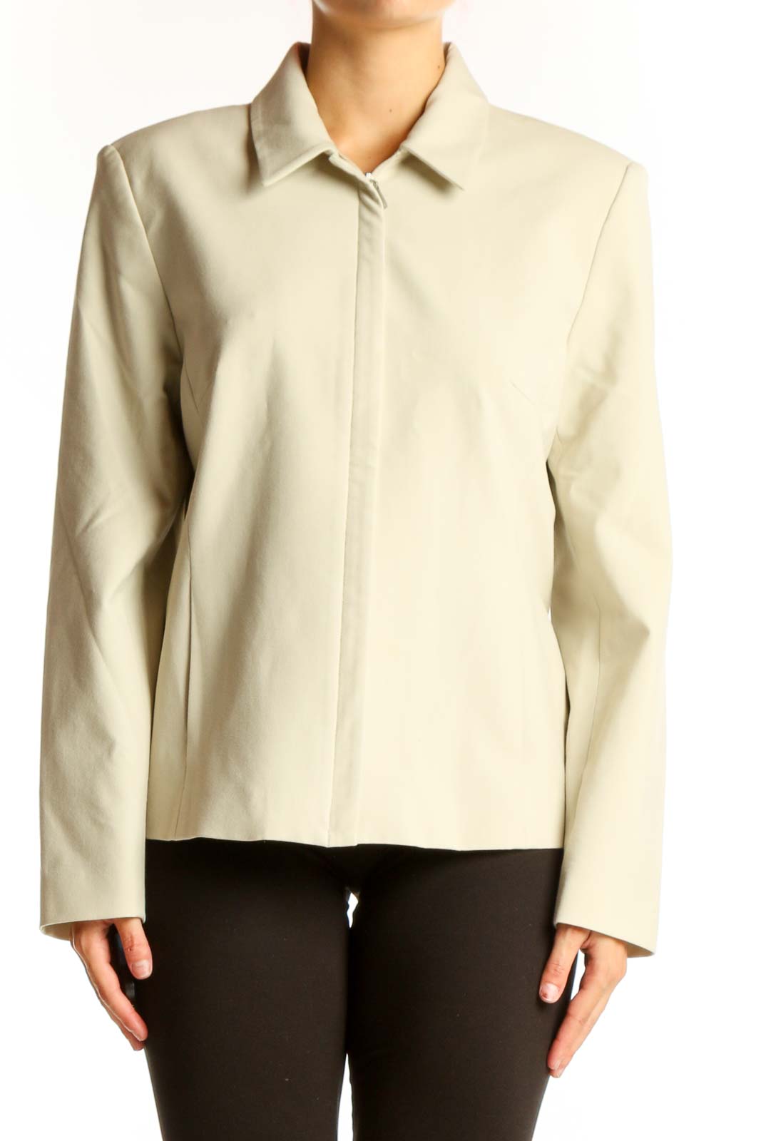 Cream Structured Zip-Up Jacket Front