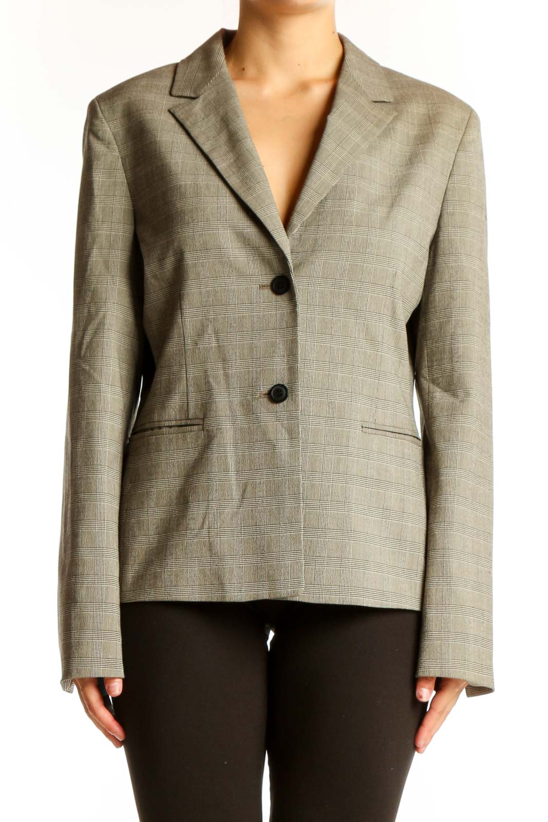 Gray Plaid Blazer Front