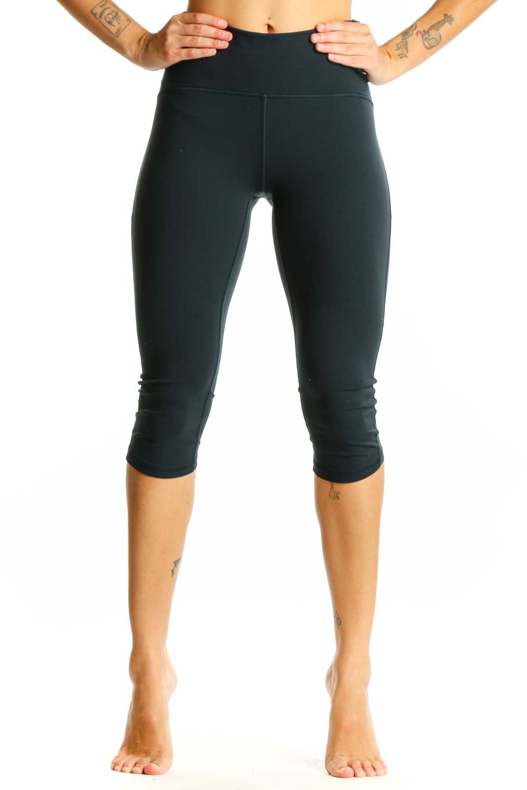 Dark Green High-Waisted Capri Leggings Front