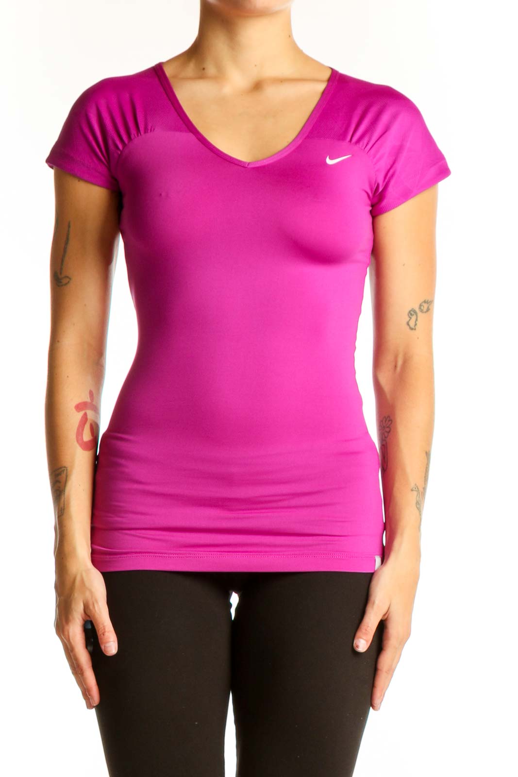 Magenta V-Neck Athletic Top Front