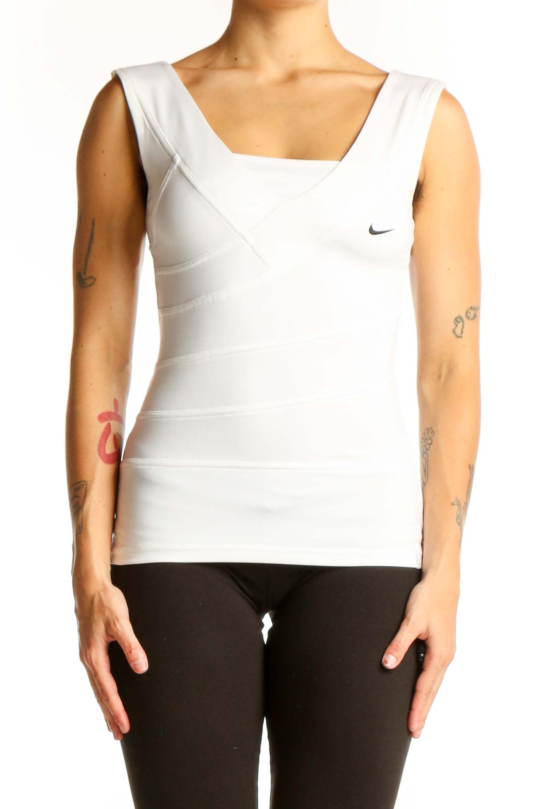 White Sleeveless Athletic Tank Top Front