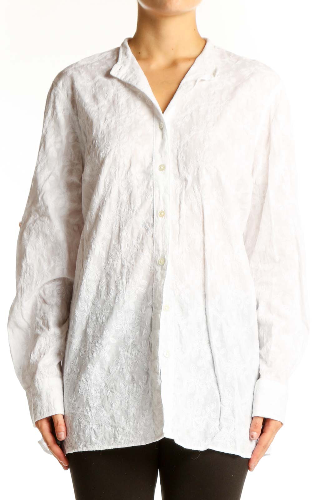 White Cotton Button-Down Shirt Front