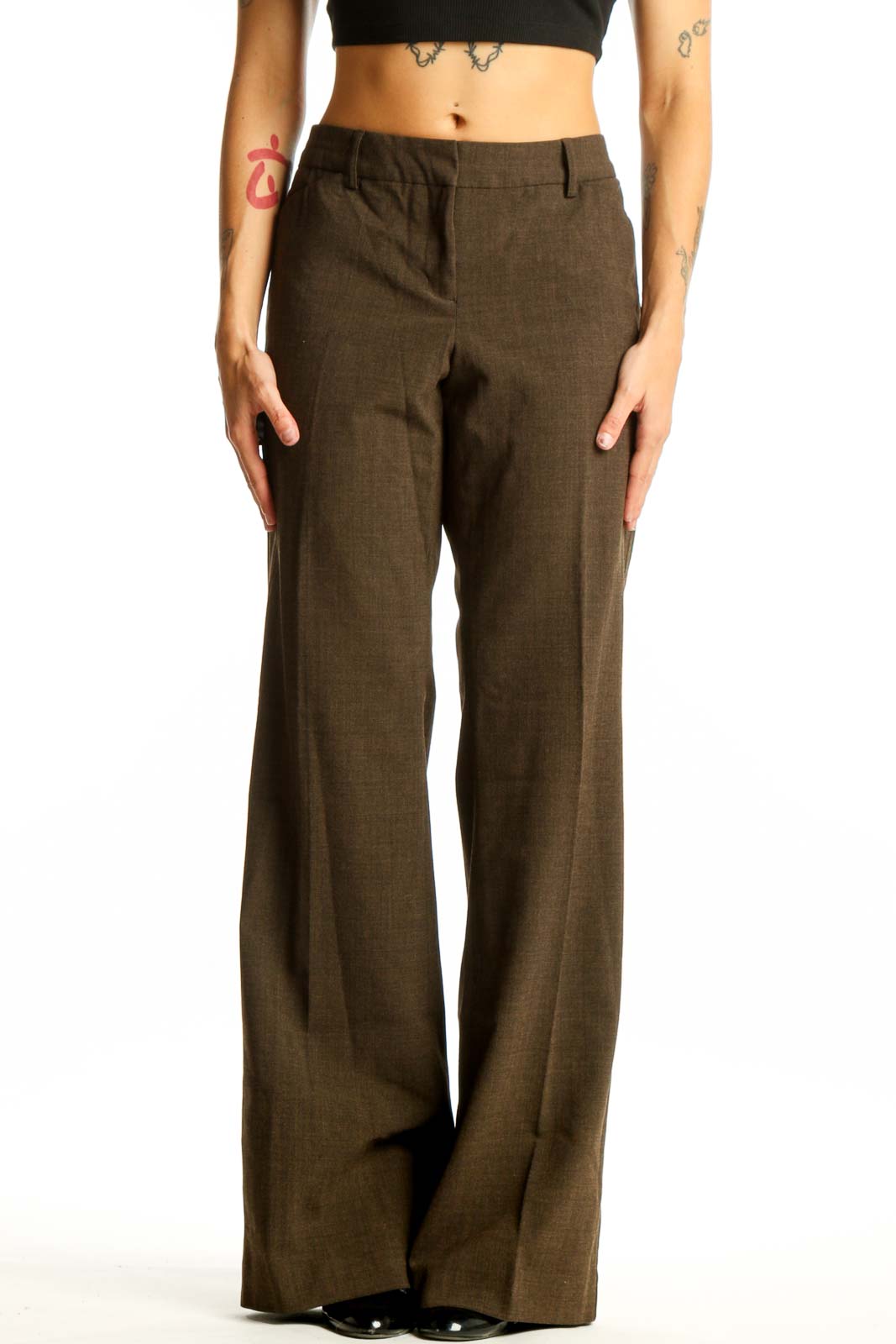 Brown Wide-Leg Dress Pants Front