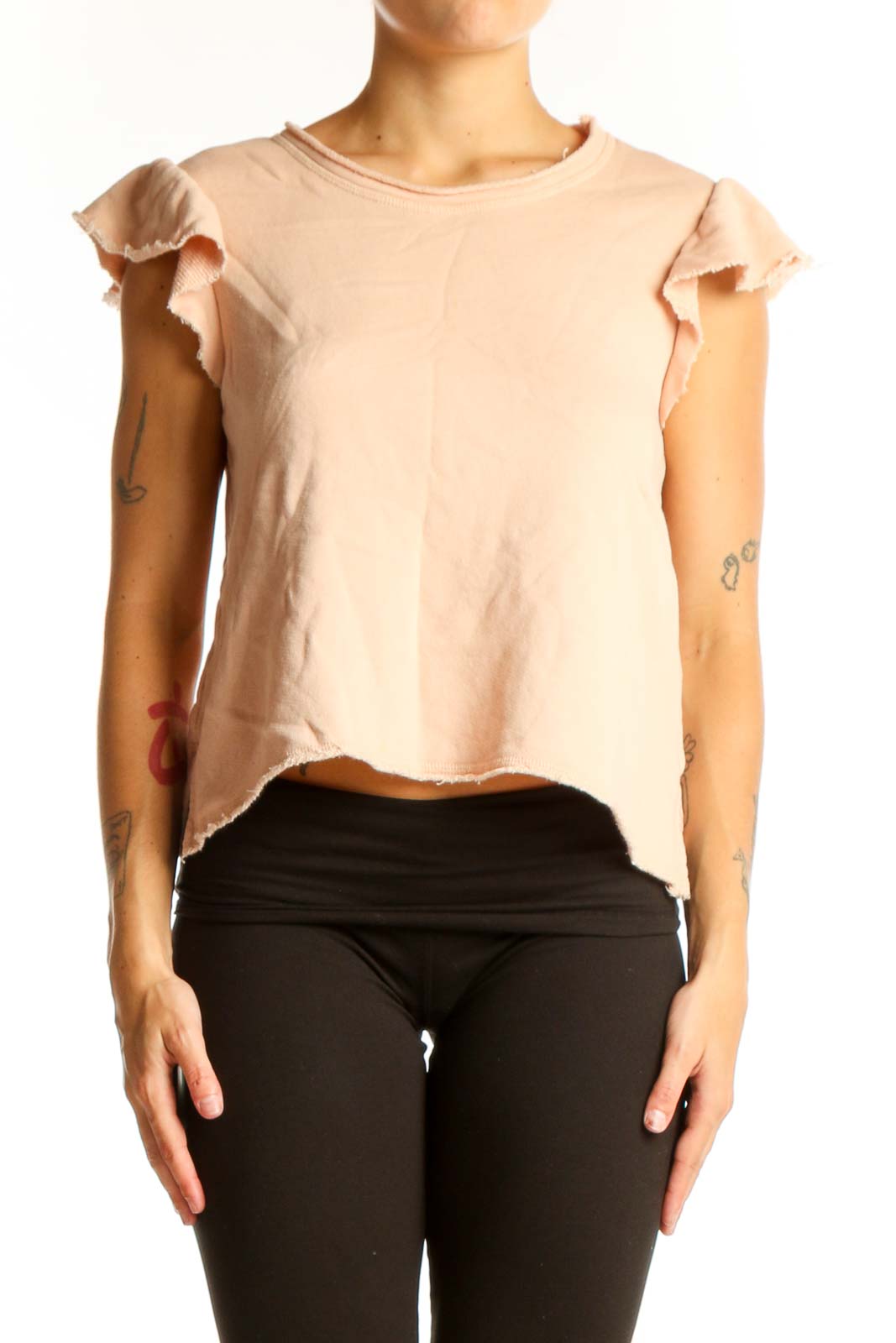Blush Ruffled Cap Sleeve Cotton Top Front