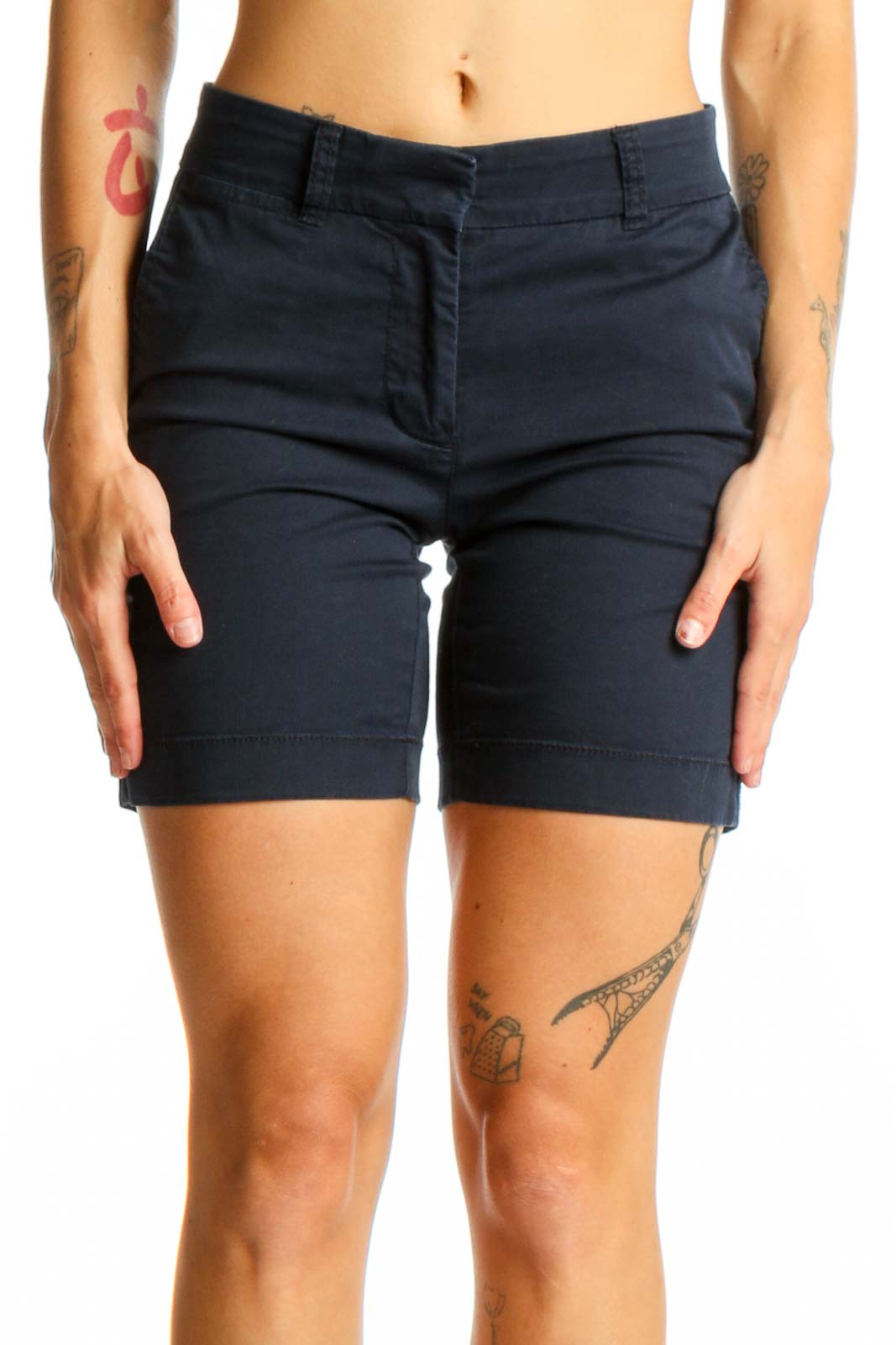Navy Cotton Chino Shorts Front