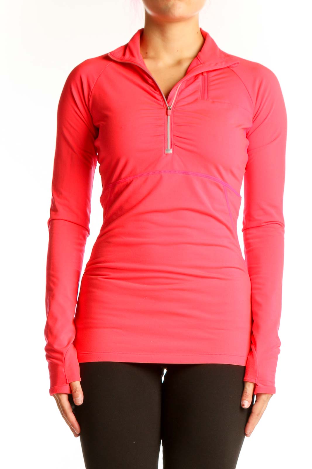 Coral Half-Zip Long Sleeve Athletic Top Front