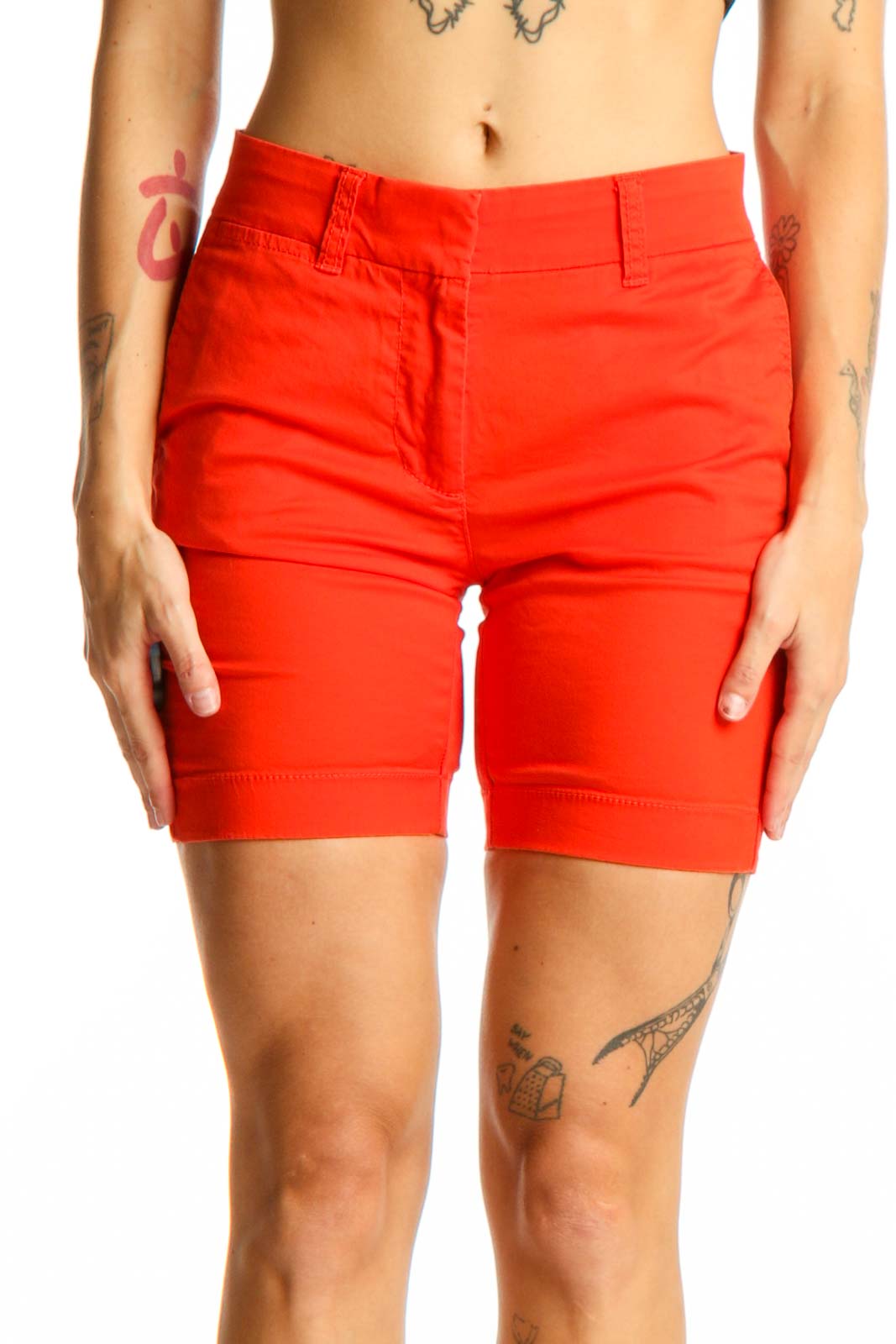 Red Cotton Chino Shorts Front