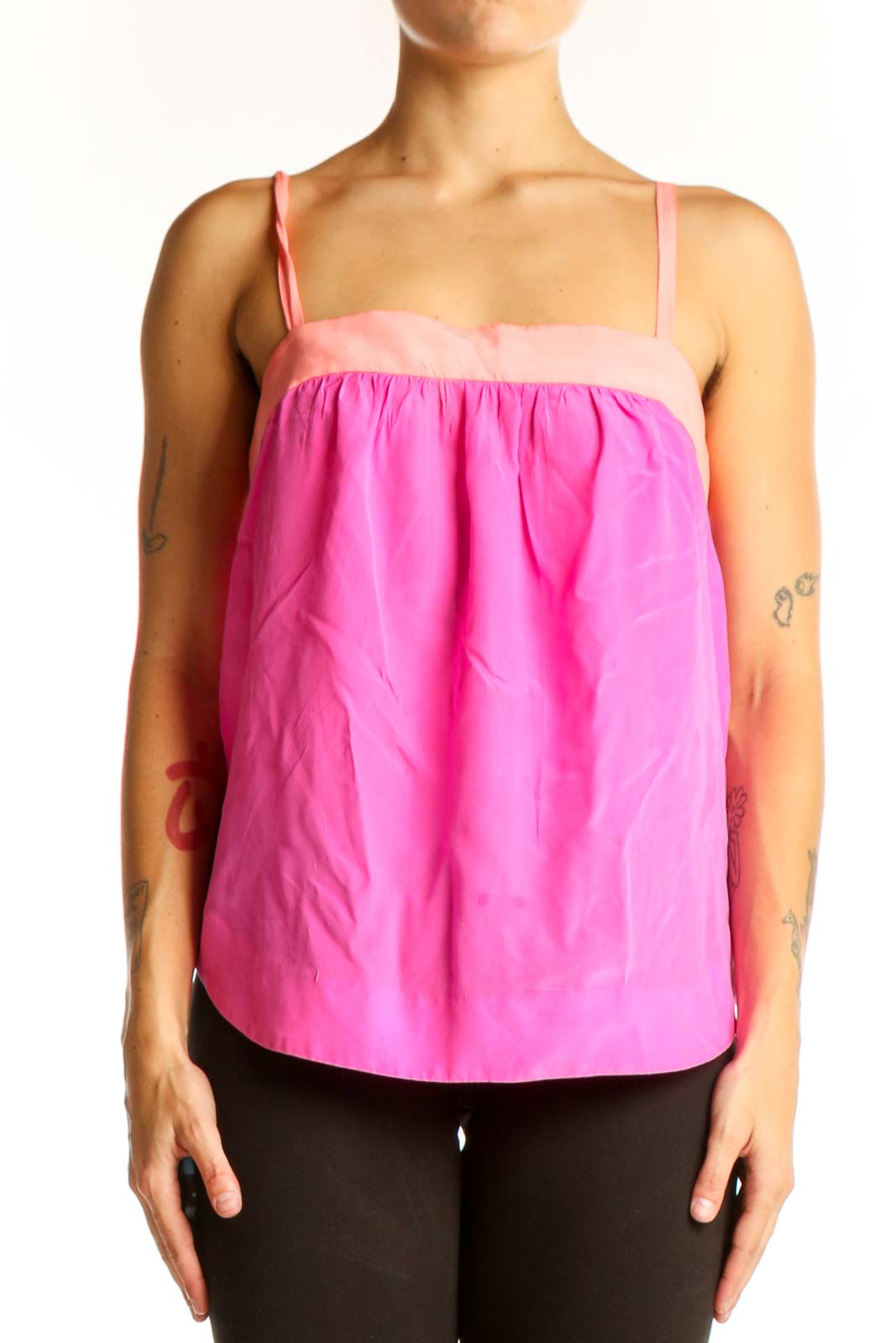 Pink Silk Sleeveless Blouse Front
