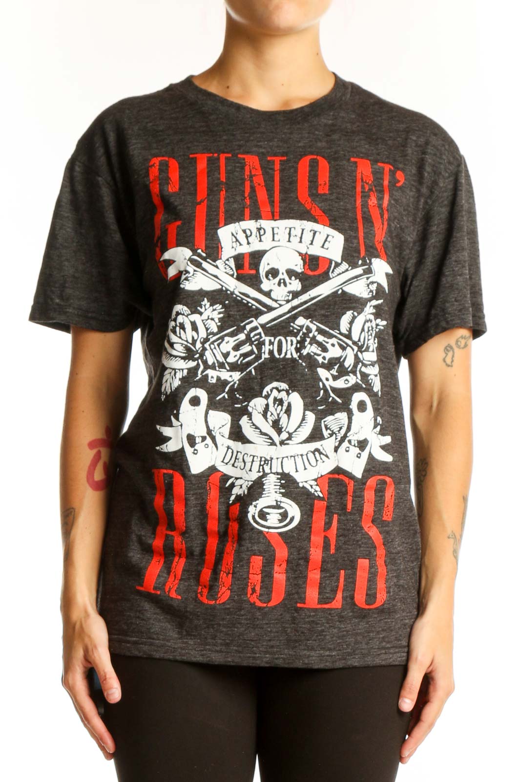 Gray Guns N' Roses Graphic Band T-Shirt Front