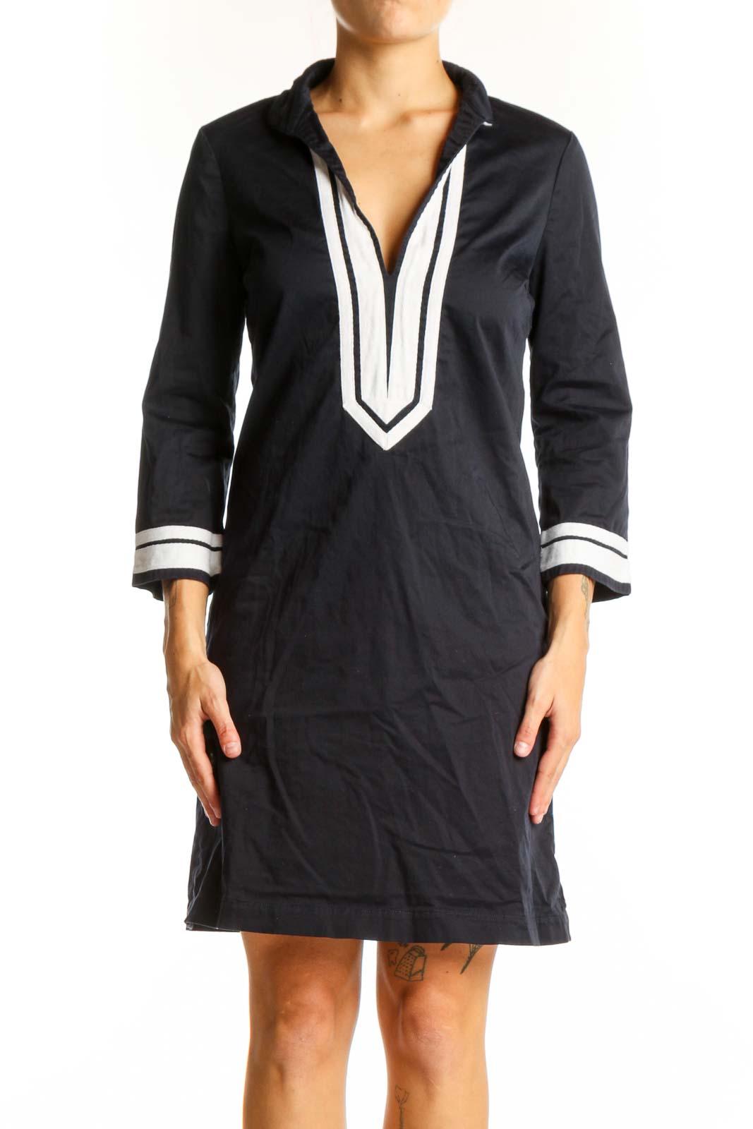 Black Cotton Blend Tunic Dress Front