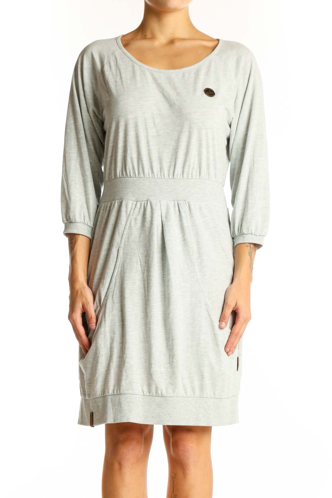 Light Gray Cotton-Blend Casual Dress Front
