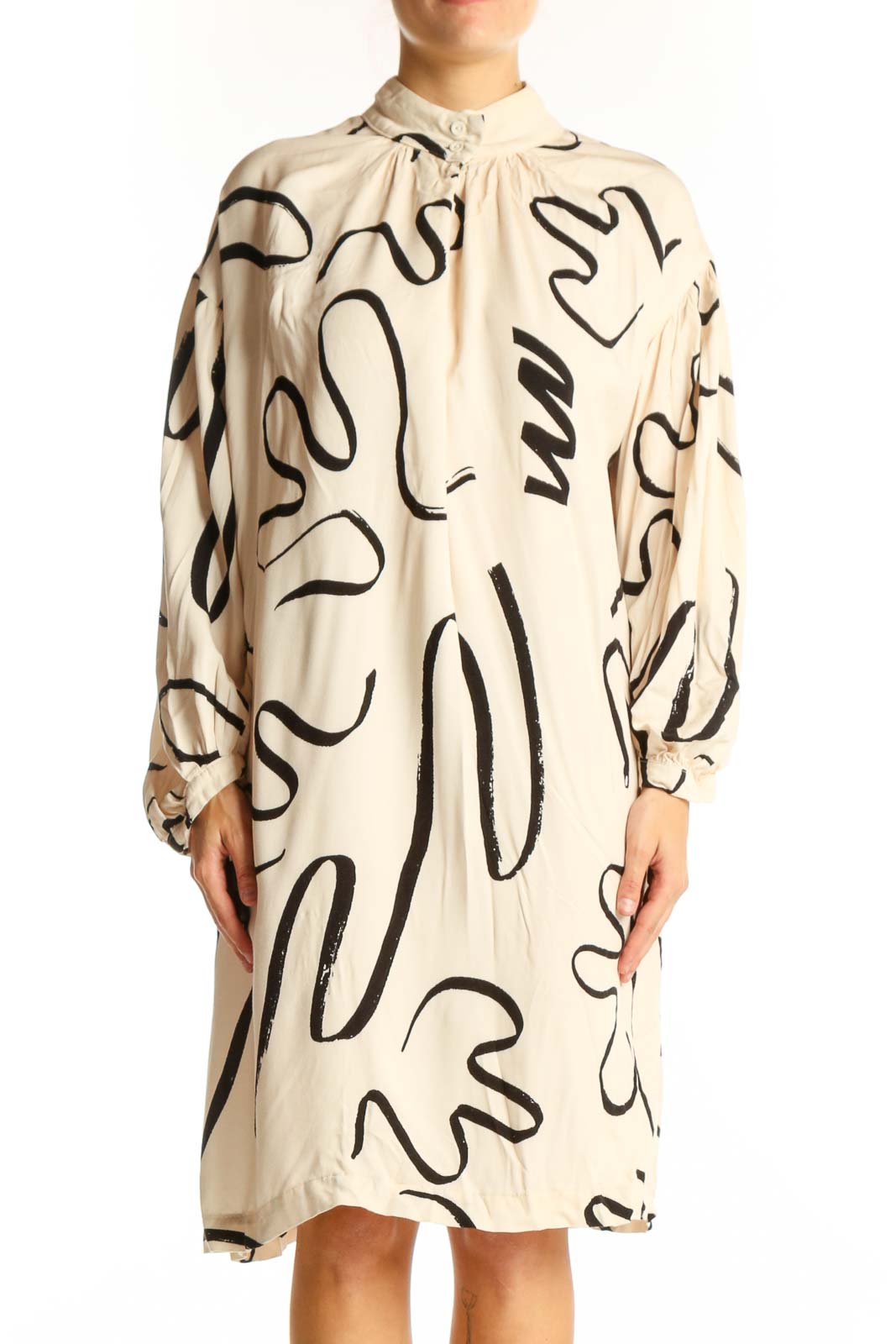 Beige Abstract Pattern Viscose Dress Front