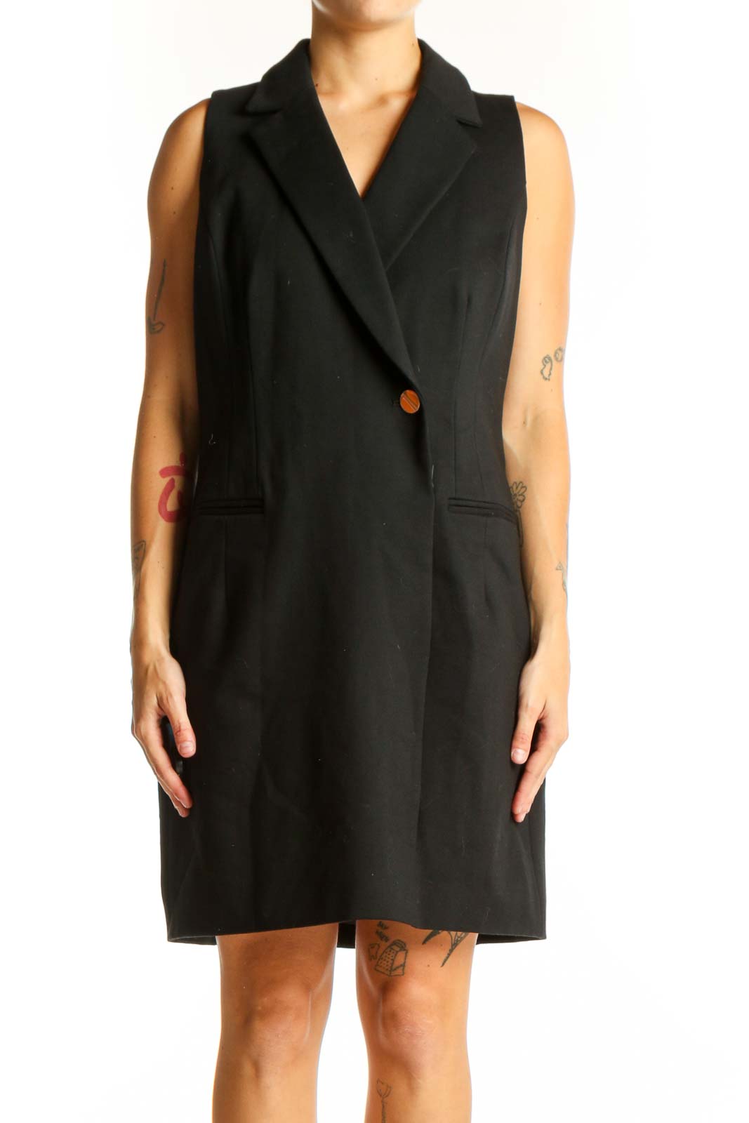 Black Sleeveless Blazer Dress Front