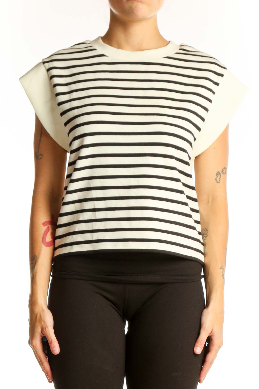 Black and White Striped Sleeveless Top Front