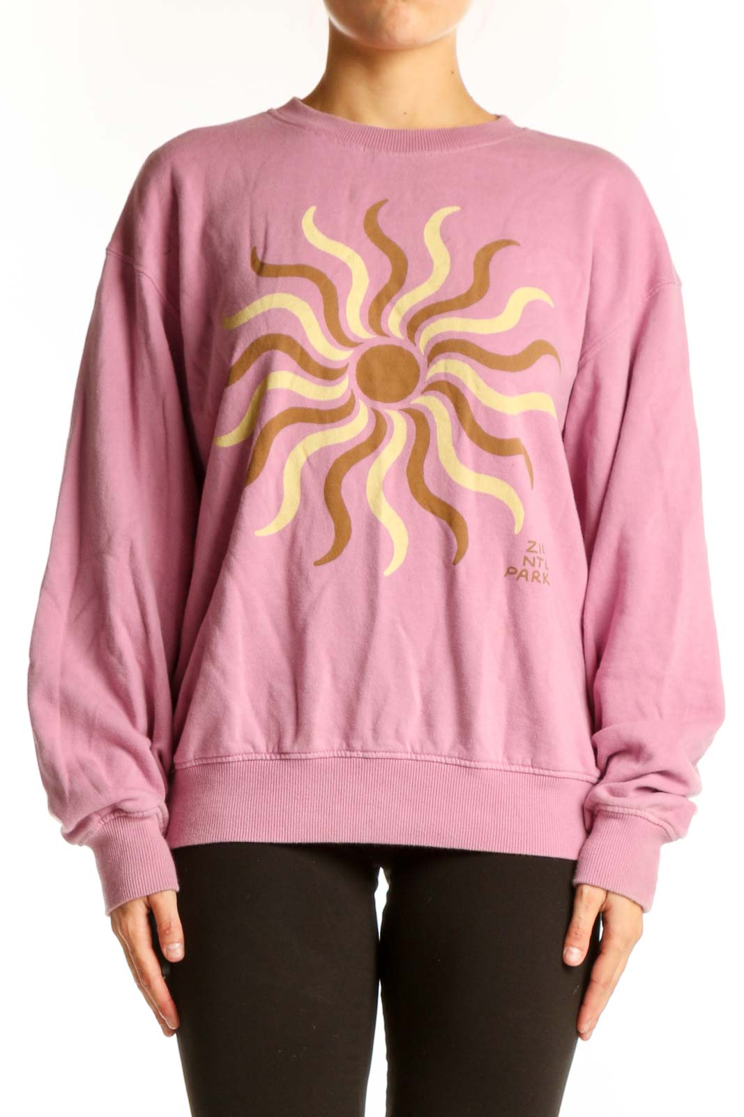 Pink Sun Graphic Cotton Sweatshirt Front