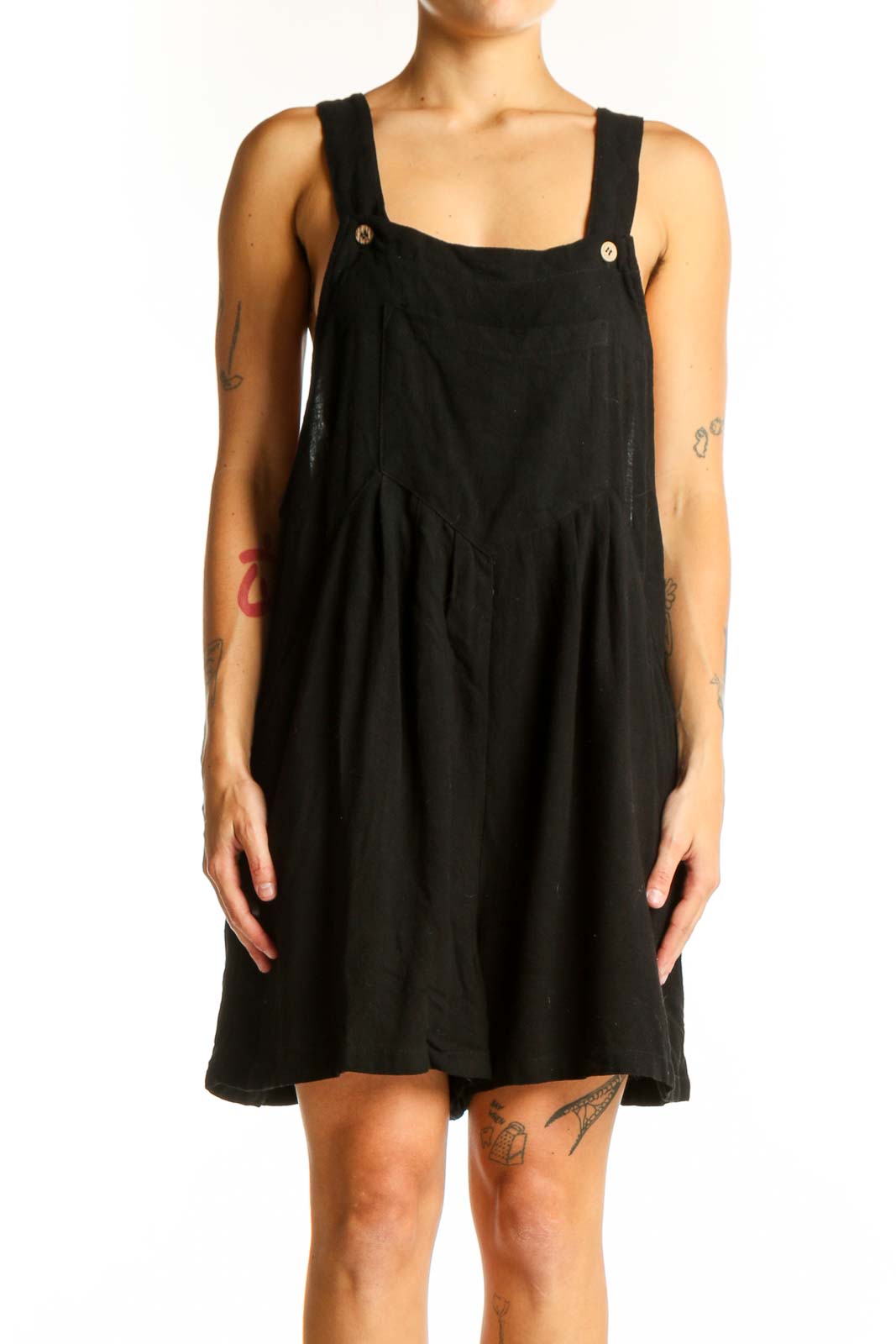 Black Sleeveless Overalls Dress Front