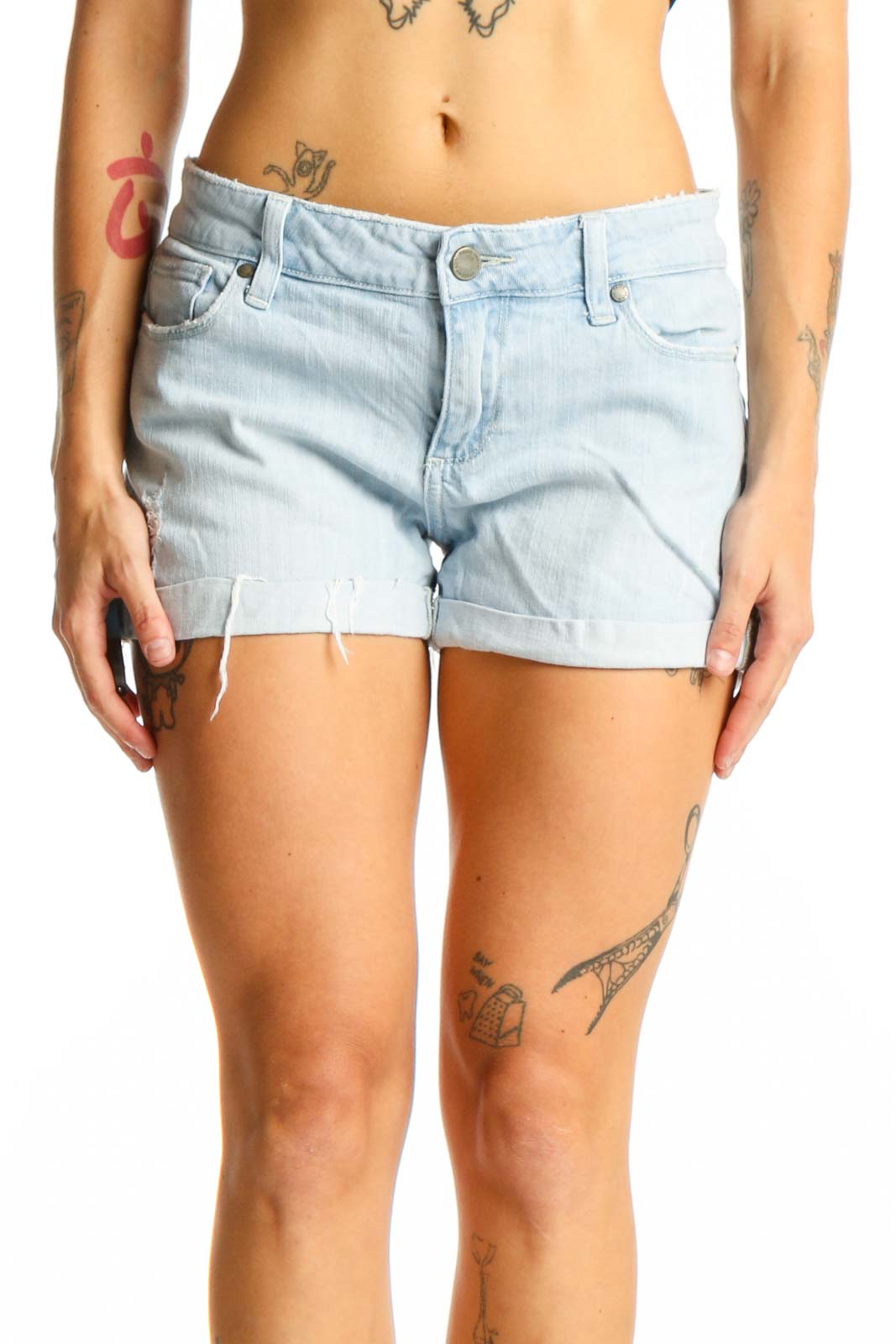 Light Blue Denim Cut-Off Shorts Front