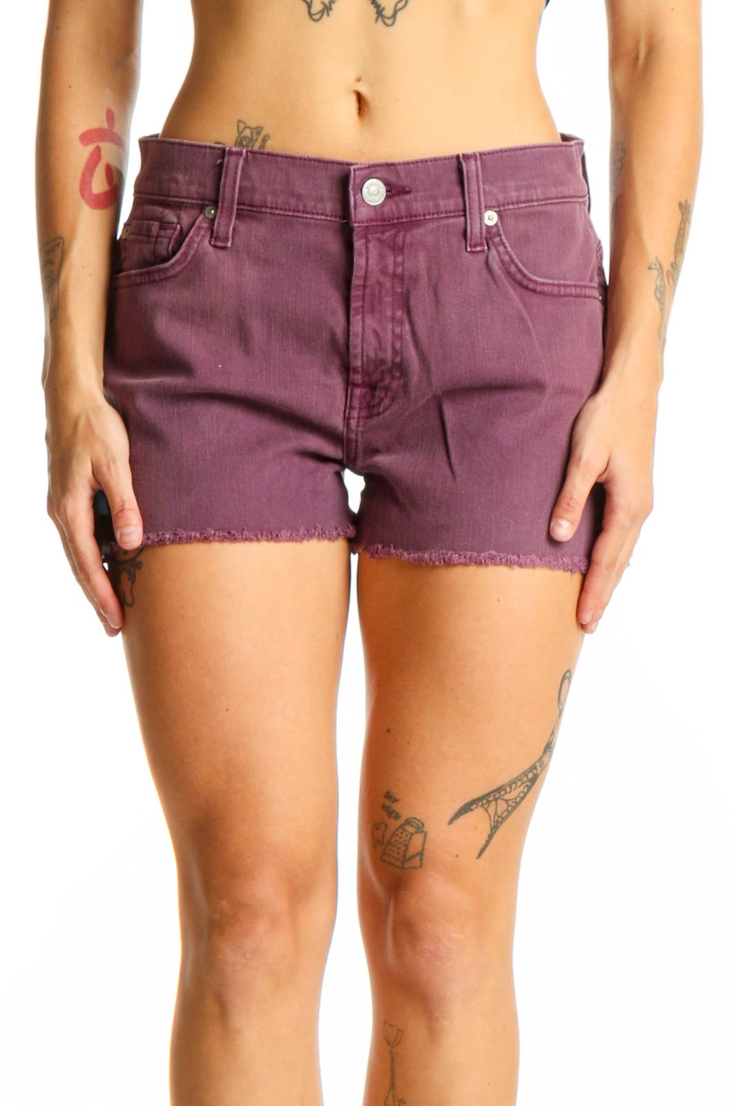 Purple Denim Cut-Off Shorts Front