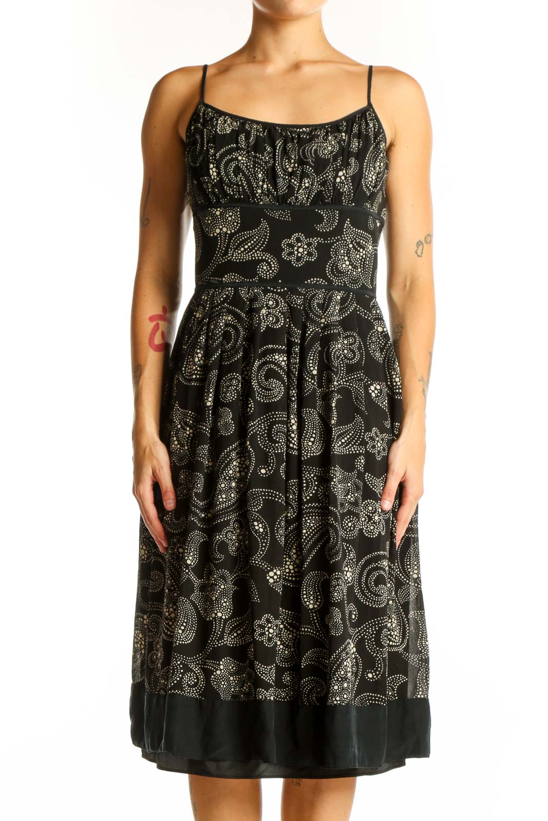 Black Paisley Print Spaghetti Strap Dress Front