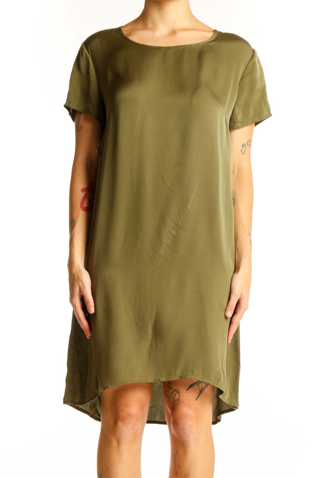 Olive Relaxed T-Shirt Dress Front