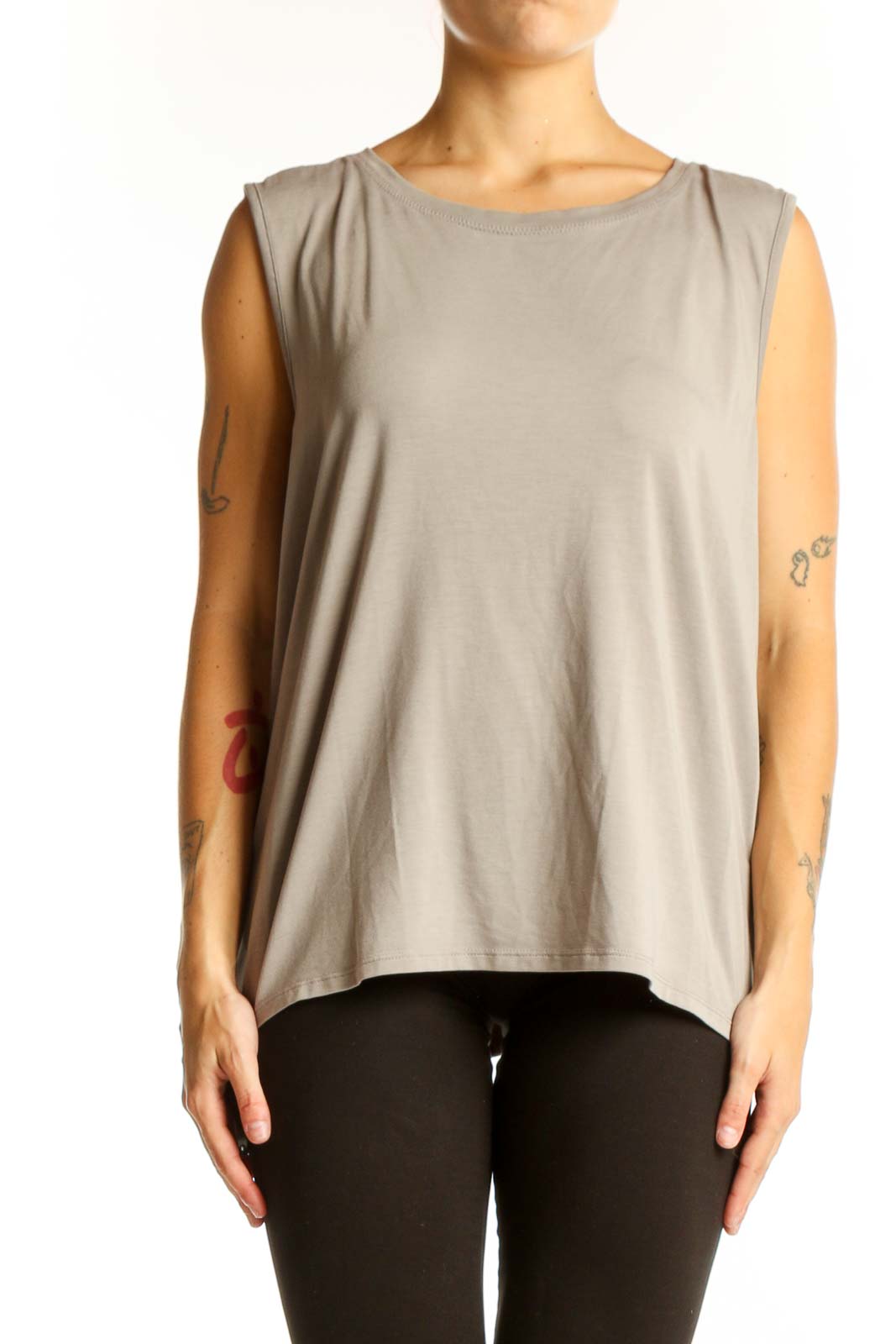 Taupe Sleeveless Athletic Tank Top Front