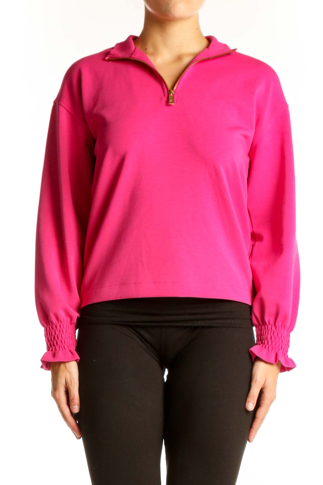 Hot Pink Quarter-Zip Pullover Top Front