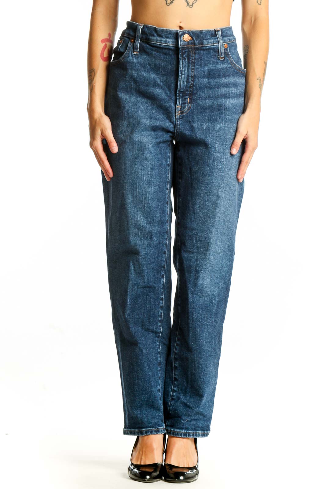 Blue Classic Straight-Leg Denim Jeans Front