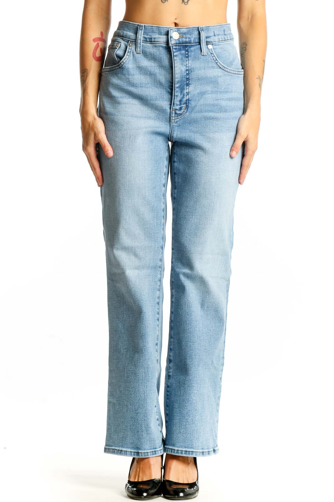 Light Blue High-Waisted Straight-Leg Jeans Front
