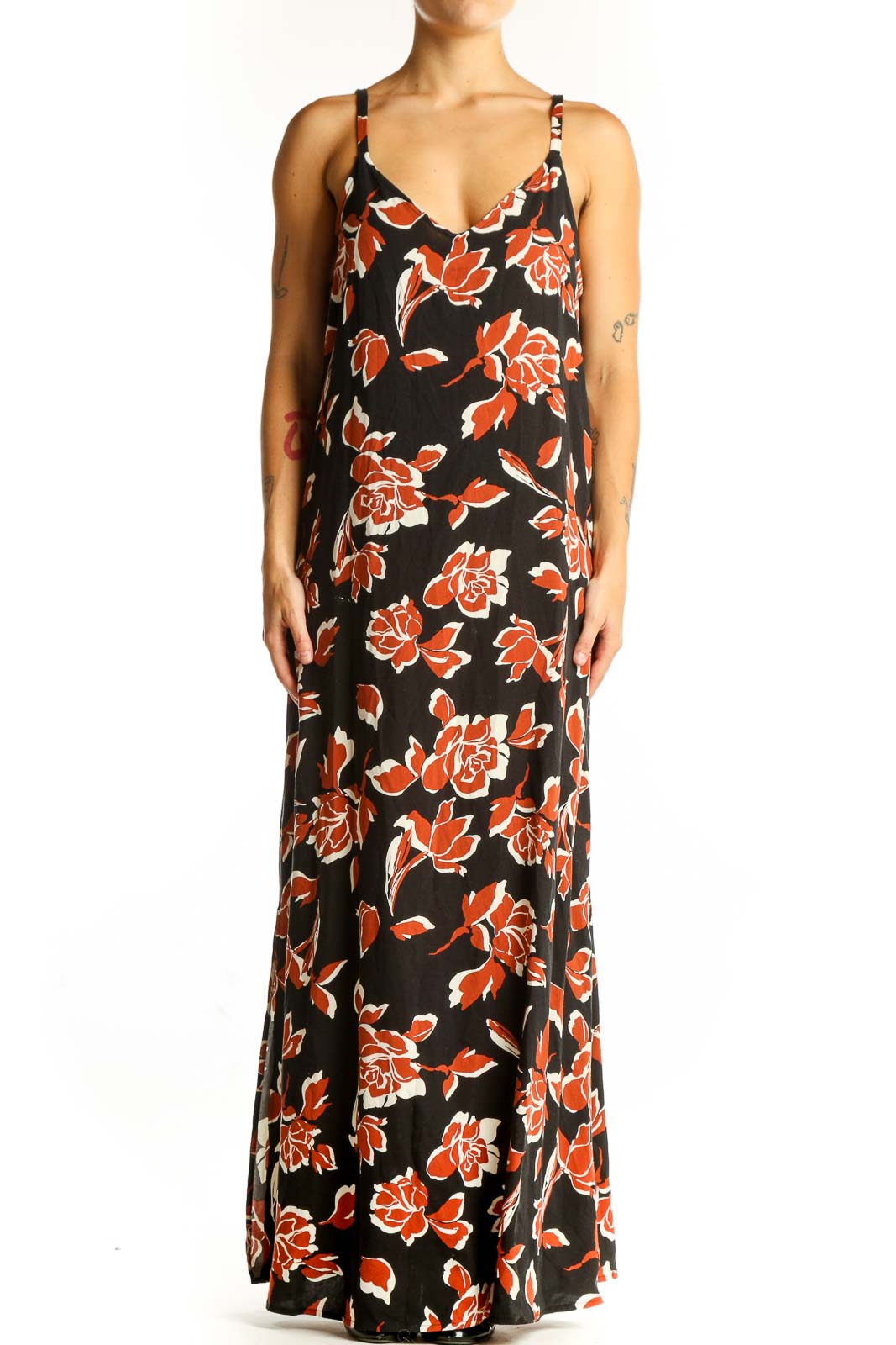 Black Floral Maxi Dress Front