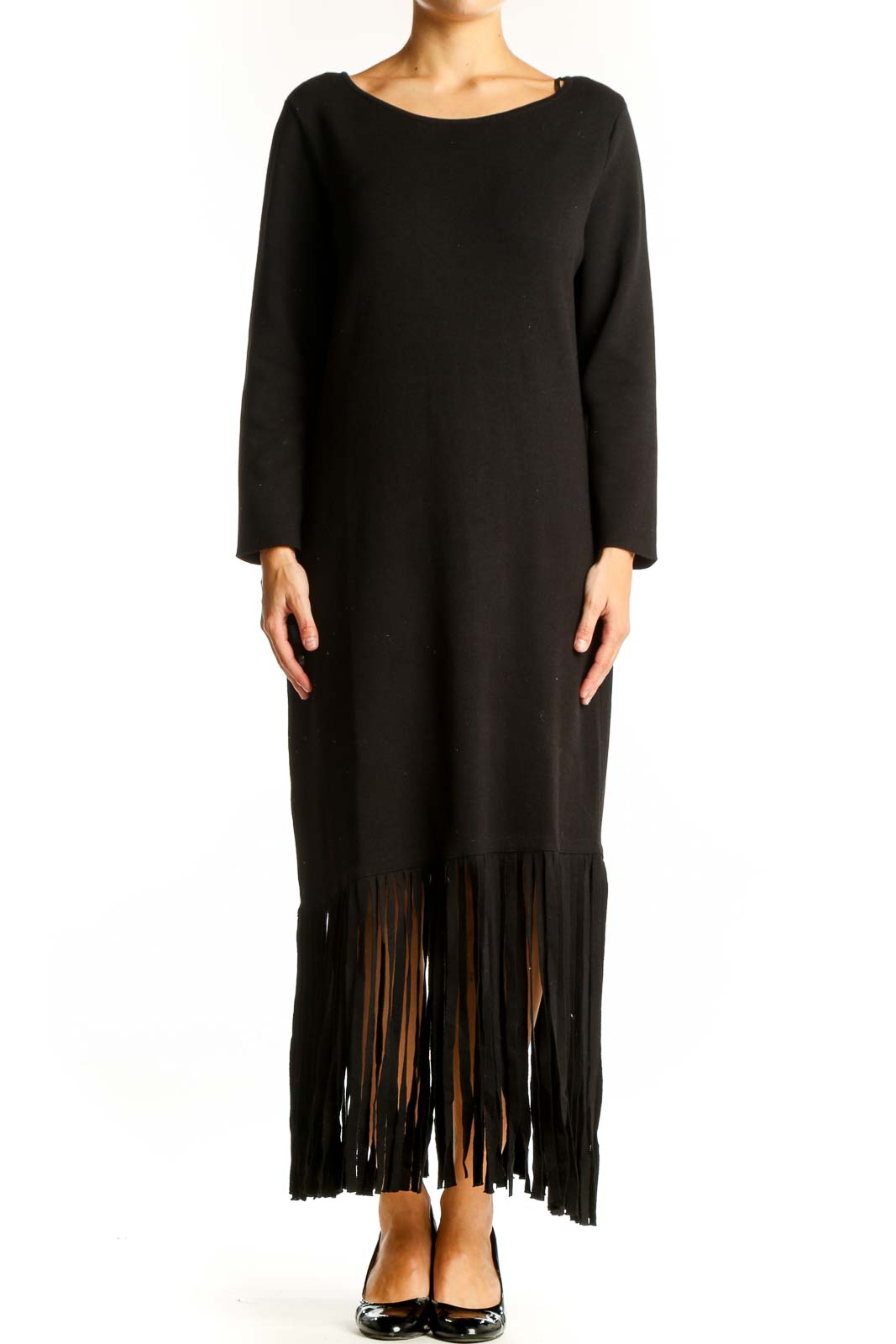 Black Fringed Maxi Dress Front