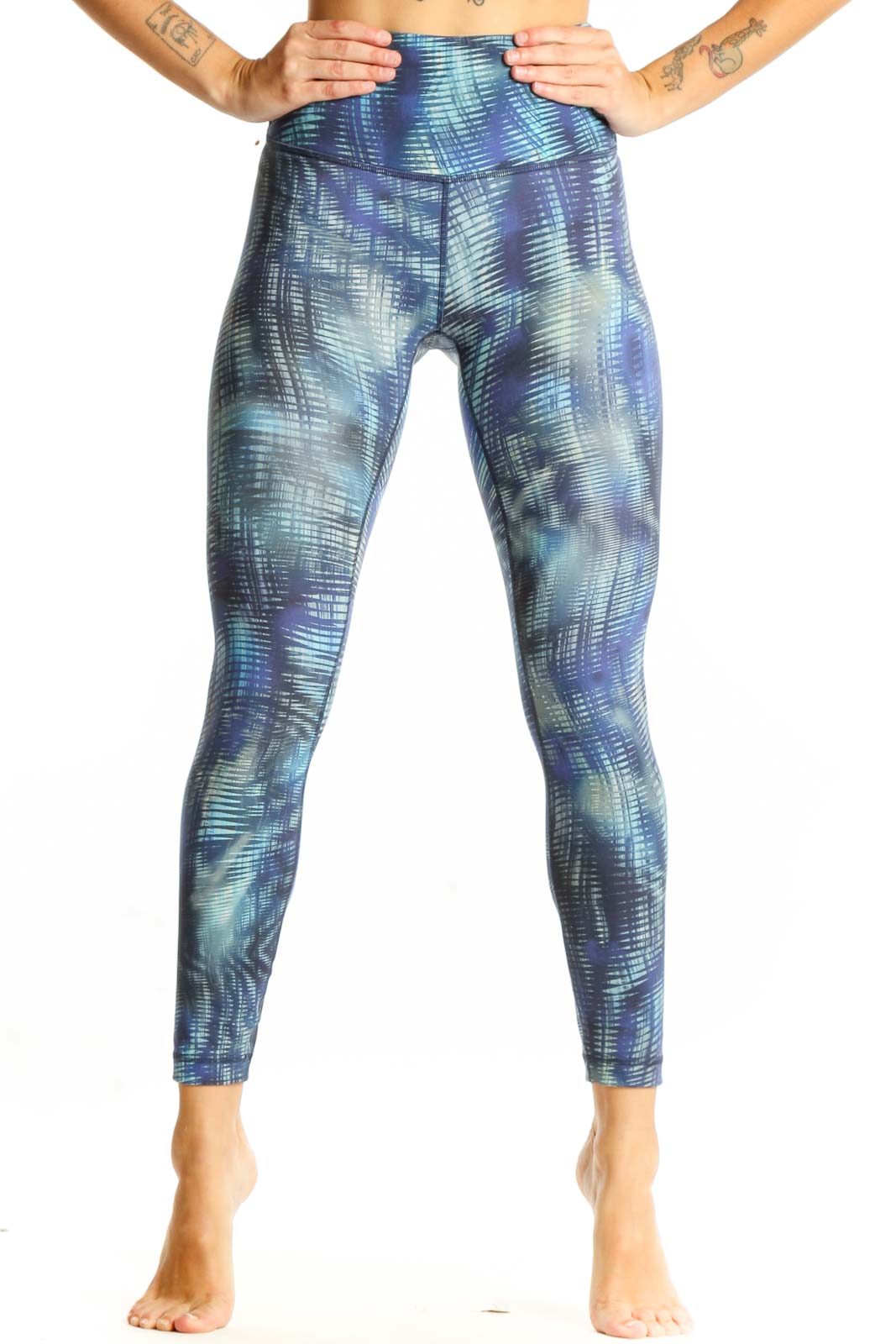Blue Patterned High-Waist Activewear Leggings Front