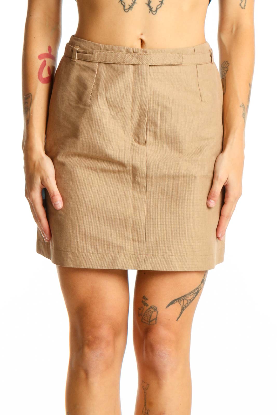 Tan Cotton-Blend Mini Skirt Front