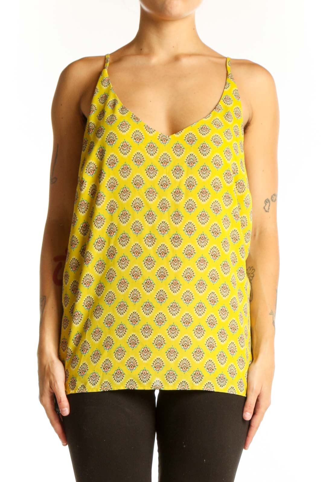 Yellow Patterned Camisole Top Front