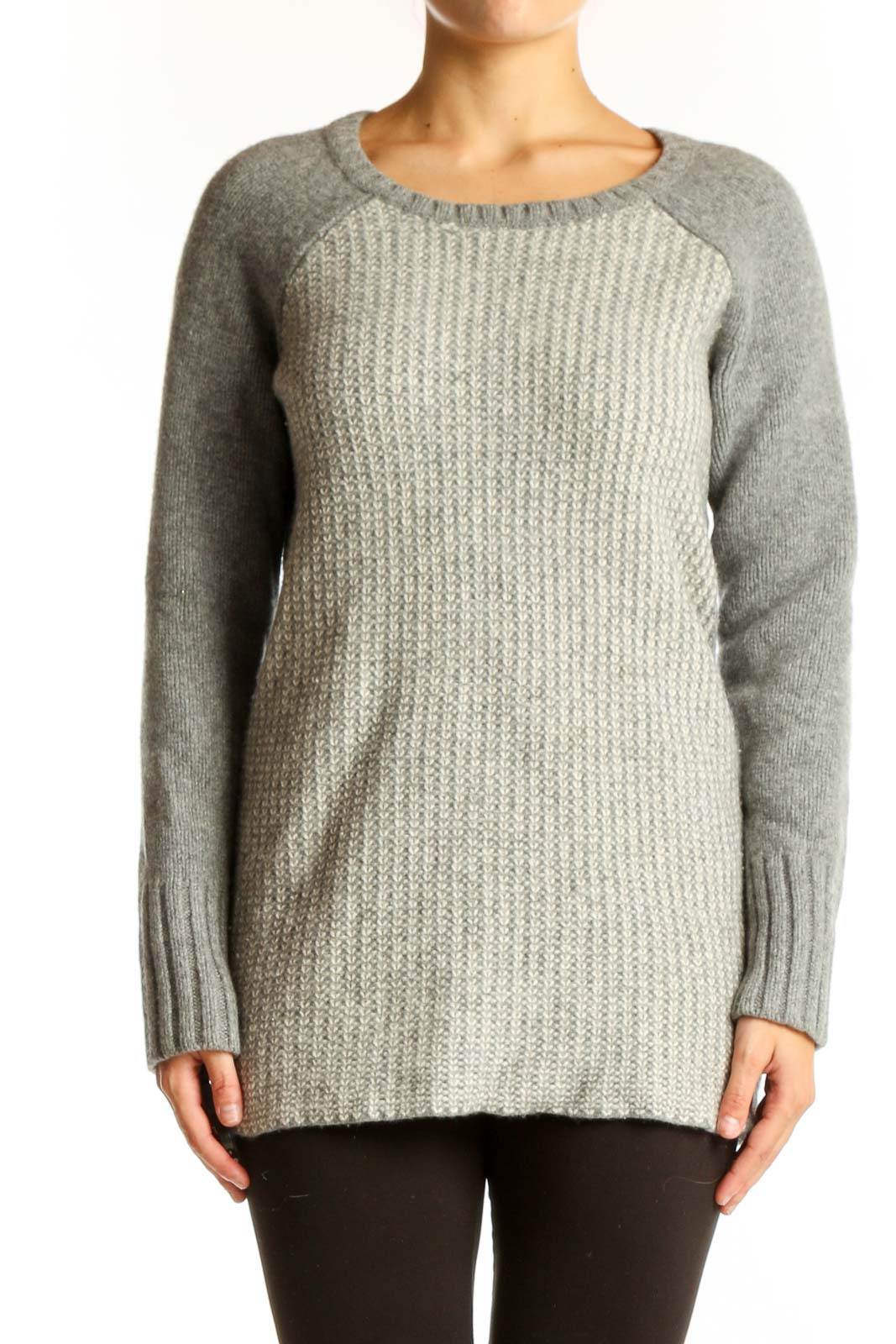 Gray Cashmere Wool Blend Sweater Front